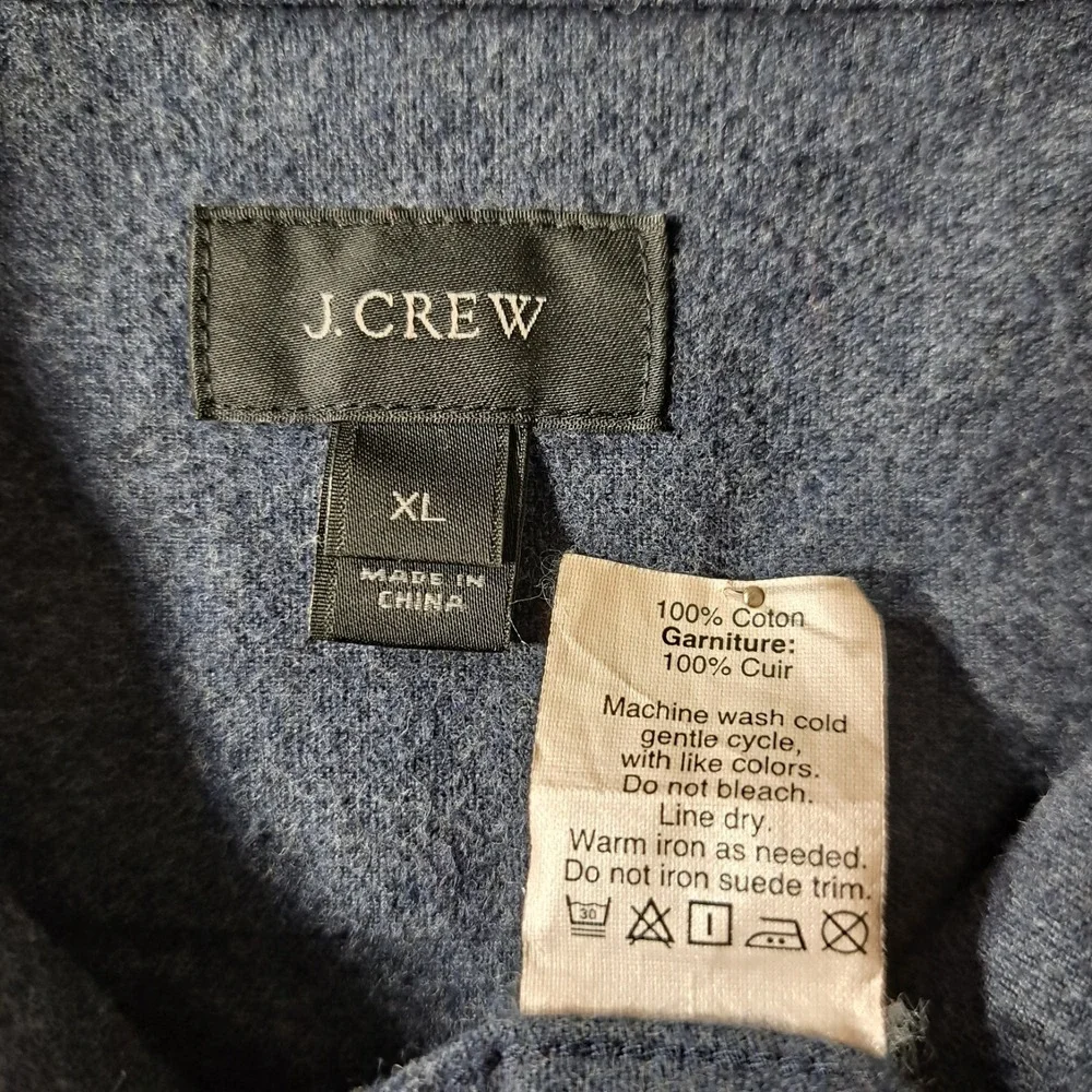 J Crew Men's Collared Button Shirt Blue XL Long Sleeve Leather Elbow Patch‎